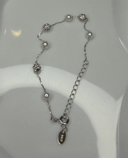 S925 Sterling Silver Station Cable Chain Bracelet, Clear Crystal, Adjustable