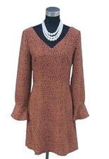 Ann Taylor Factory Dress 4 Brown Black V Neck Bell Sleeves A Line Shift S NEW