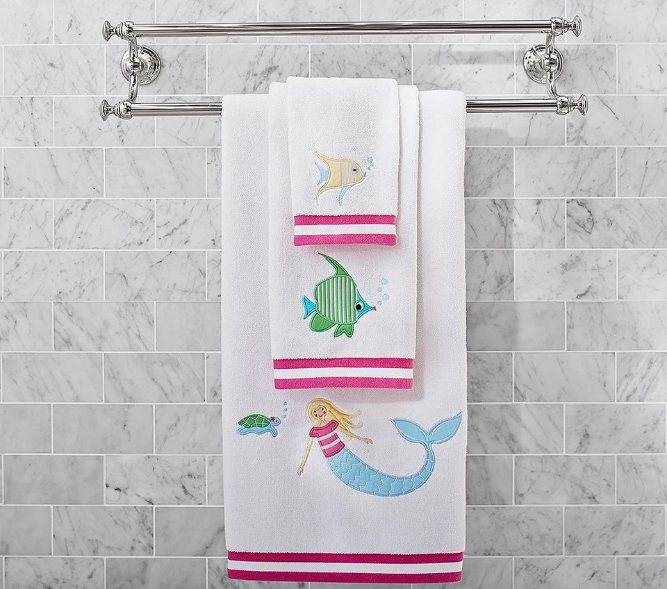 Pottery Barn Kids Under The Sea Mermaid (Lote de 2) Juego de 3 toallas •Nuevo• Foto 2 de 4