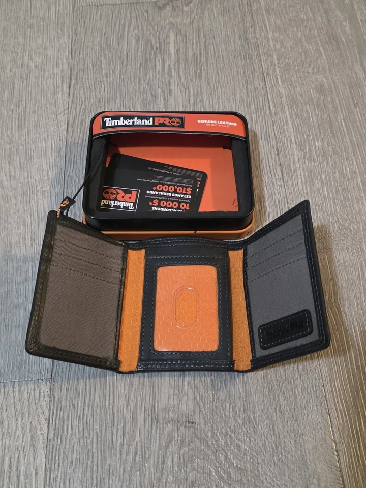 Timberland PRO Hombre Cuero Triple Cartera con Ventana de Identificación, Bullard Negro Nuevo Foto 3 de 4