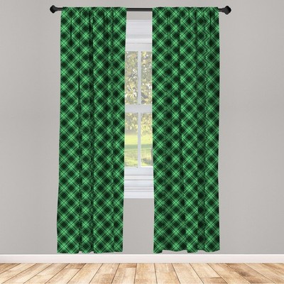 Ambesonne Plaid Curtains, Diagonal Tartan Vibrant Green Color Geometrical Des...