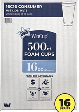 WinCup Foam Drink Cups, White, 16 oz
