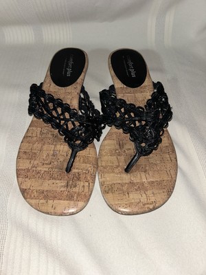 Comfort Plus by Predictions Sandals  Flip Flops Black Wedge Heal Size 7 Women