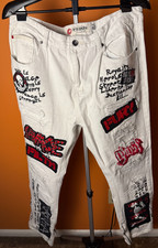 Iro-ochi iroochi sz 40 mens white jeans vintage embroidered patches slim fit