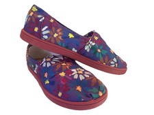 Girls Toms Purple Daisy Slip On Canvas Shoes Youth 4.5/Perfect Cond/Orig Box