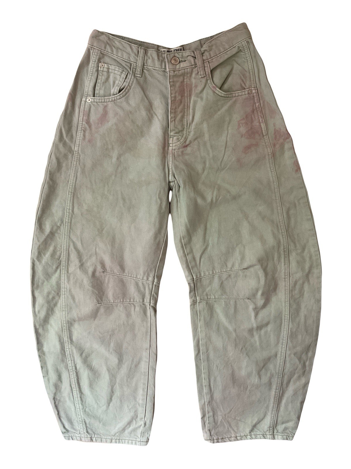 Free People We The Free Good Luck Mid Rise Barrel Jeans 25/25.5 Stained See Pics