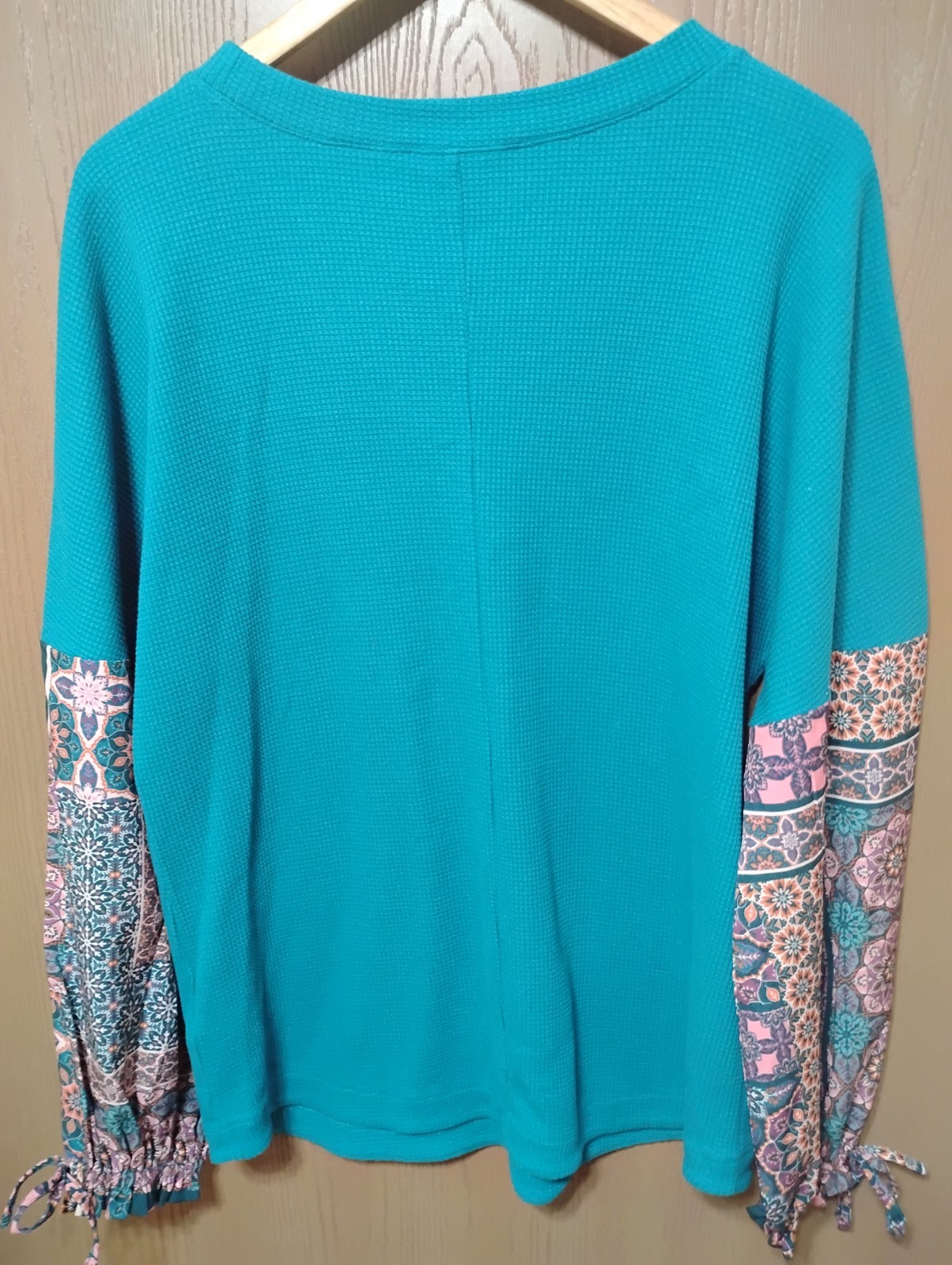 Belle Boho by Kim Gravel Women's Top Waffle & Patchwork Blue Size Medium 