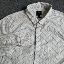 Armani Exchange Shirt Mens Large Slim Button Down White Black Geometric Print