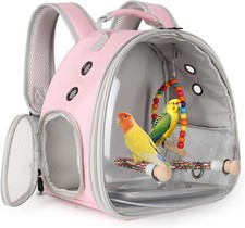 Portable Bird Travel Carrier Cage for Parakeet Cockatiel Pink Backpack with Perc