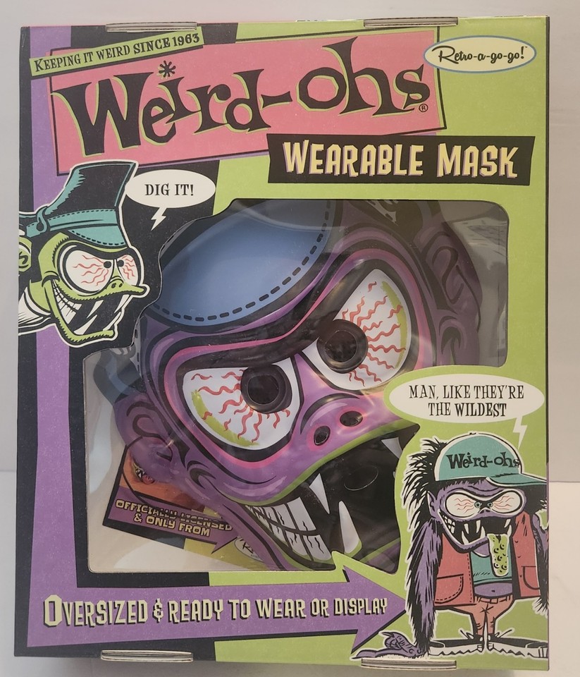 The purple variant of the cult Weird-ohs wearable mask line — same 60s monster-kit energy in a wild Burple Purple colorway, still sealed and shelf-ready.