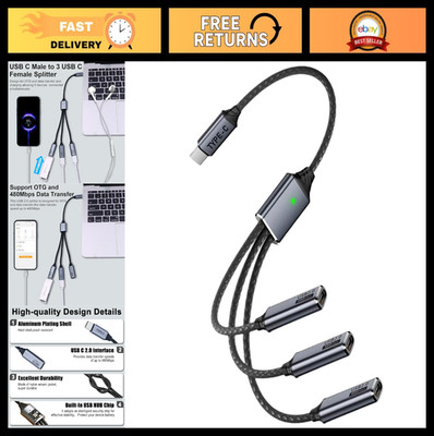 USB C Splitter 1 to 3 Out, Multi USB C Adapter Cable, Type C Male to 3 Female, 4