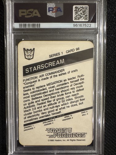 1985 Hasbro Transformers Starscream Purple Background PSA 8 - Picture 2 of 2