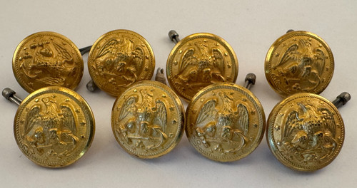 WWII Waterbury Button Co Set 8 Solid Brass Military Buttons Round Eagle 7/8"
