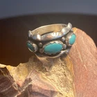 Vintage 925 Sterling Navajo Ring With Three Turquoise Stones.