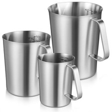 3 Pieces Stainless Steel Measuring Cups Metal Pitcher with Oz 500ml, Silver