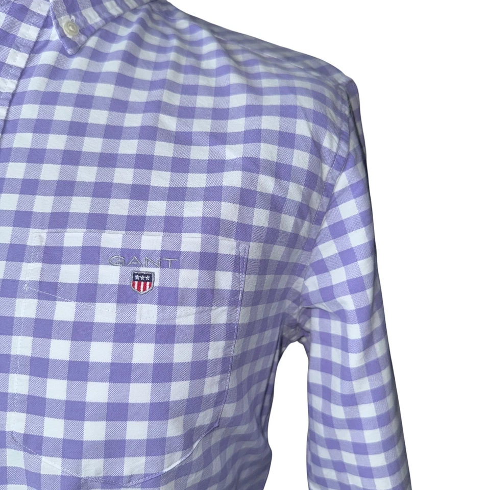 GANT Shirt Mens MEDIUM (42") Long Sleeve Mauve and White Check - Image 4 of 4