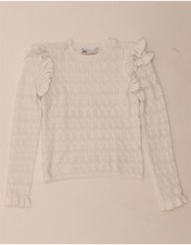 ZARA Womens Crop Ruffle Crew Neck Jumper Sweater UK 10 Small White DO21