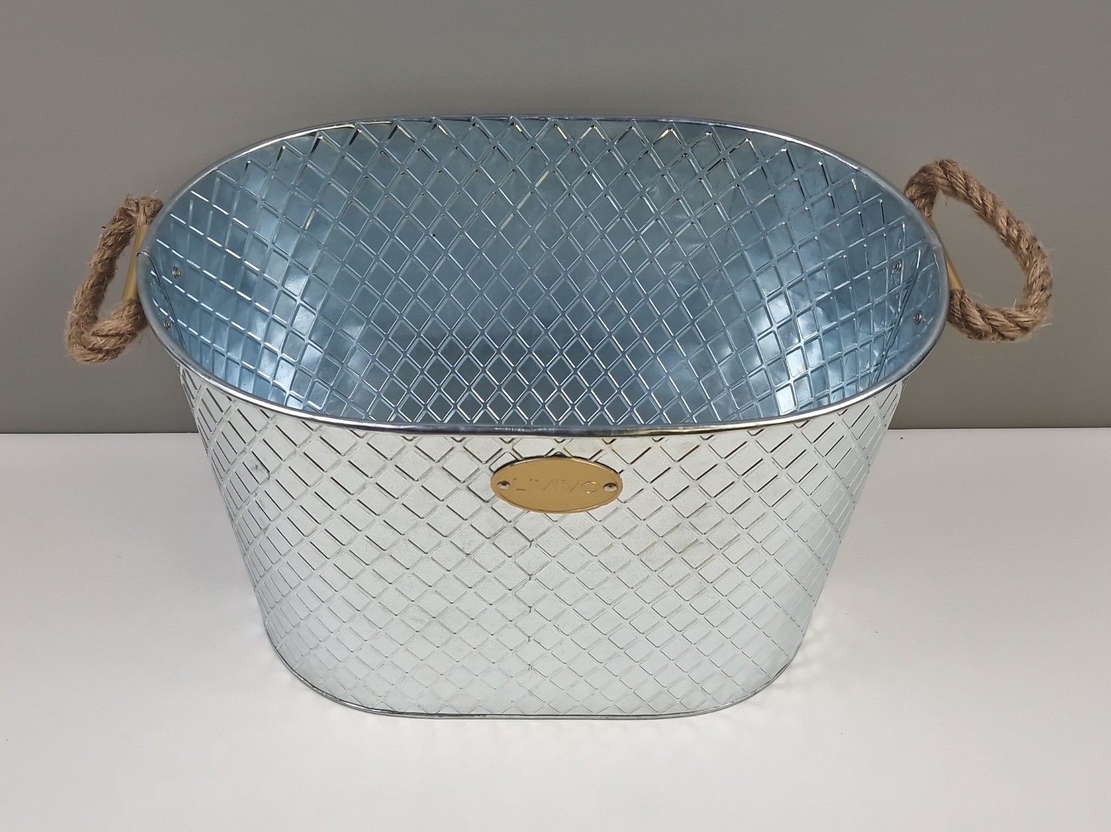 LIVIVO Galvanised Steel 24L Drinks Ice Cool Bucket Pail Diamond Embossed with Ro