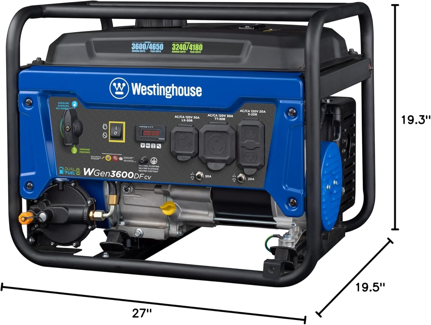 Westinghouse 4650W Dual Fuel Generator - RV Ready, Gas & Propane, CO Sensor