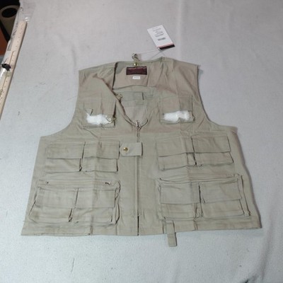 American Fisherman Fishing Vest Mens Large Khaki Multi Pocket Outdoors Travel