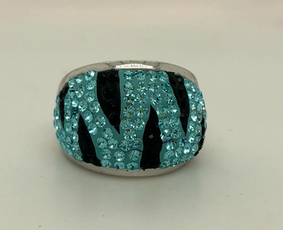 JACMEL 925 Silver  Vintage Blue Crystal Pattern Dome Band Ring Size 7