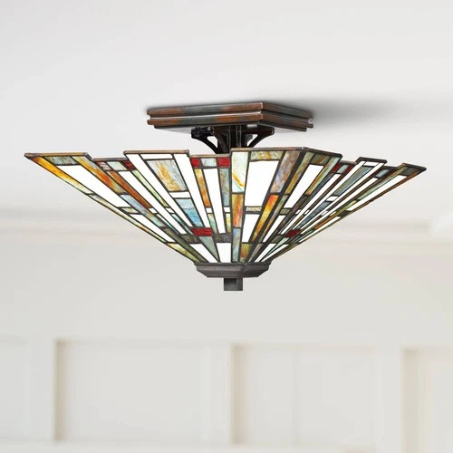 Quoizel Maybeck 14 1/2" Valiant Bronze Tiffany Style Ceiling Light - Picture 1 of 3