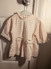Vintage Pale Pink Girls' 3/4 Sleeve Dress Textured Ruffle Collar Button Back 2T