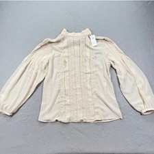 Banana Republic Blouse Womens Medium Beige Lace Pintuck Bishop Sleeve NWT