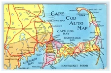Early Cape Cod Auto Map Postcard US Postage