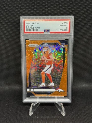 2024 Panini Prizm Bo Nix Disco Orange Prizm #309 Rookie RC - PSA 8 - Bronos