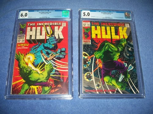 The Incredible Hulk #110 6.0 1968 AND #111 5.0 1969 CGC Graded Comic Books