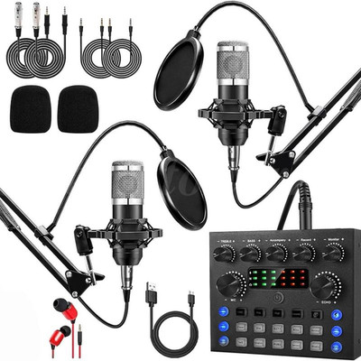 Podcast Equipment Bundle For 2 Studio Recording Kit Music Mixer Headphones BM800