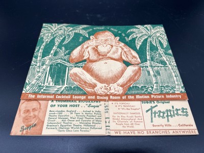 Sugie's Tropics Tiki Cocktail Lounge Fold Out Postcard Menu Chimp Beverly Hills