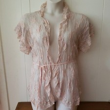 Open front lace peignoir in apricot and ecru with matching sash cord vintage