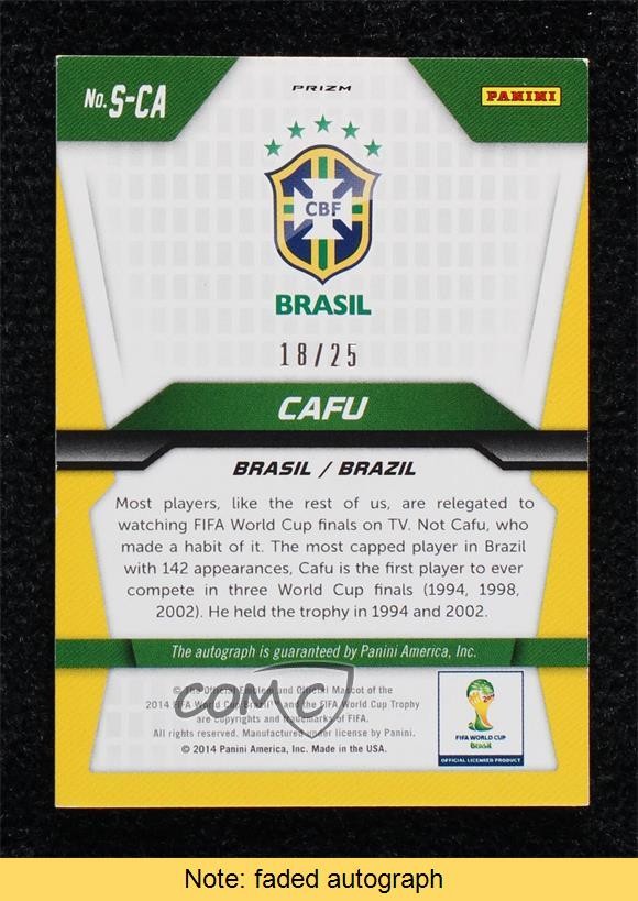 2014 Panini Prizm World Cup Signatures Silver Prizm 18/25 Cafu #S-CA Auto READ view 2