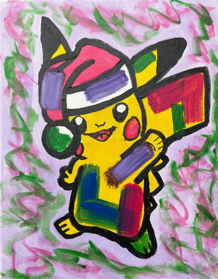 Arte Original "Pikachu Santa" 11x14 Lienzo Expresionismo Diseño Abstracto Arte Hogar Foto 2 de 4