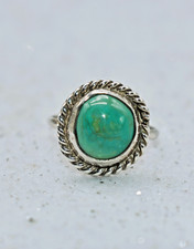 Turquoise Rope Border Sterling Silver Southwestern Ring Size 5
