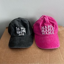 2 for 15 Mama Hats Black and Pink Embroidered Caps One Size