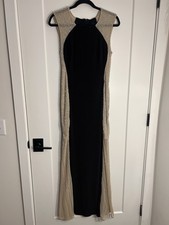 Xscape Size 6 Black Nude Beaded Evening Dress 
