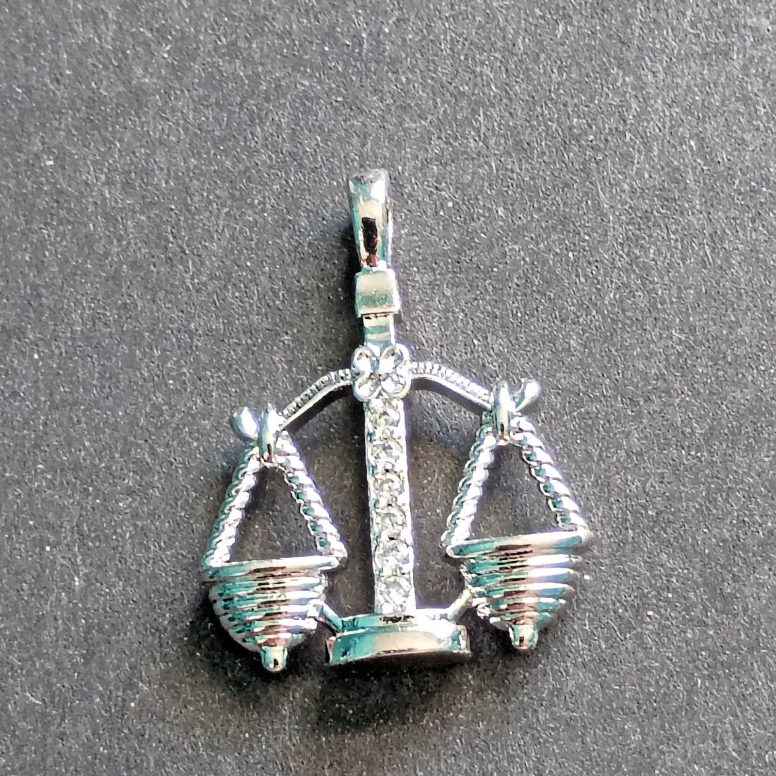 Libra Scales Zodiac w/CZ Bright Silver Rhodium Plated Pendant Astrological Sign