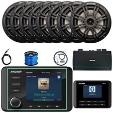 Kicker KMC5 Marine Receiver W/Controller, 8x 6.5" 150W Speakers, 8-Channel Amp