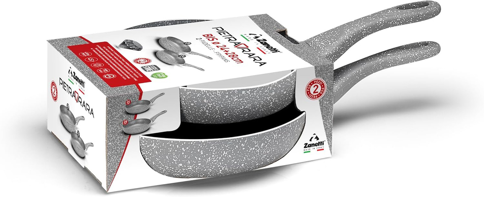 Set Padelle Antiaderenti Effetto Pietra 24 e 28 cm - Pietra Rara Zanetti