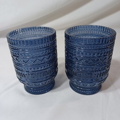 Blue Godinger Claro Double Old-fashioned Whiskey Bourbon Glasses Set Of 2 Vtg