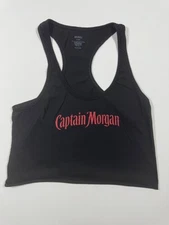 Captain Morgan Tank Top Womens L Black Racerback Cropped Graphic Logo Tee Casual