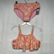 Wonder Nation Bikini Swimsuit Girls XL 14 - 16 Pink Flounce Top High Waist Pants