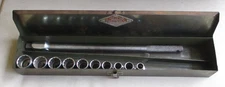 S-K  1/2” Drive 12-pt. 10-pc. Socket Set + Breaker Bar w/ Green Metal Box