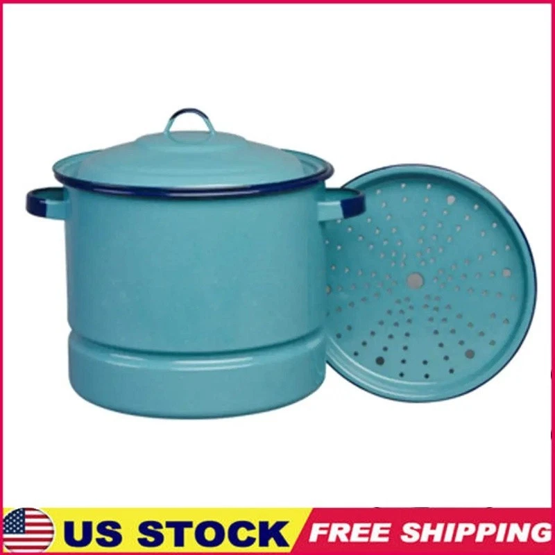 15Qt Steamer Pot W/ Lid Trivet Nonstick Enamel Steel Dishwasher Safe Cookware US