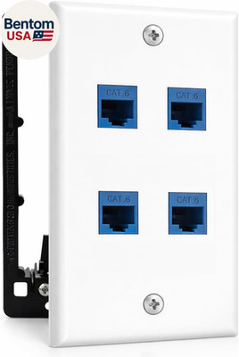 4 Port Ethernet Wall Plate, Cat 6, Wall Outlet, RJ45 Female to Female Keystone J