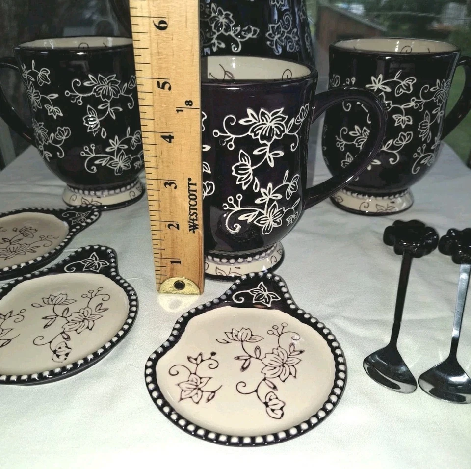 Lote De 10 Piezas Jarra Y Tazas De Encaje Floral Ciruela Temptations Con Cucharas... Foto 4 de 4