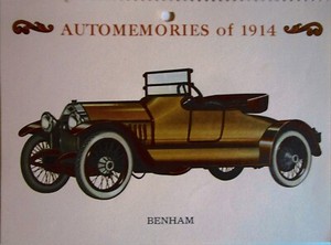 1914 Benham Roadster car calendar print (yellow, no top)